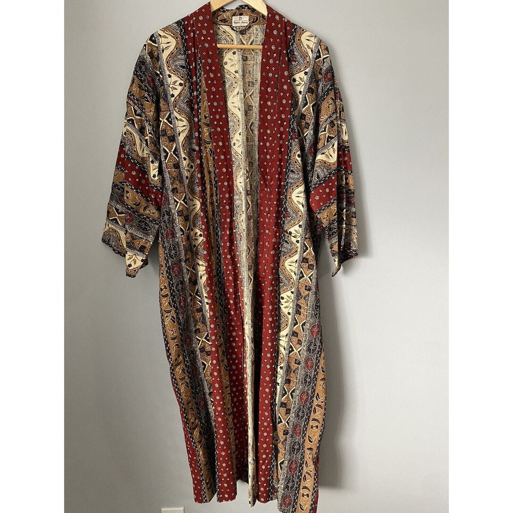 Vtg! Neiman Marcus Tie Waist Duster House Robe Size L/XL? Mix Media Print *FLAW*